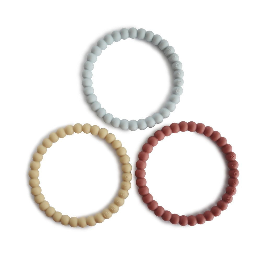 Mushie Pearl Teether Bracelets 3-Pack - Mellow/Terracotta/Periwinkle